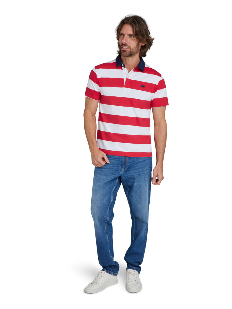 Short Sleeve Hooped Rugby - Red and White