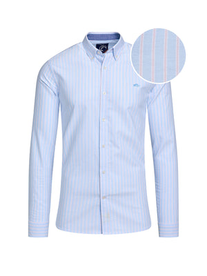 Long Sleeve Oxford Stripe Cotton Shirt - Mid Blue