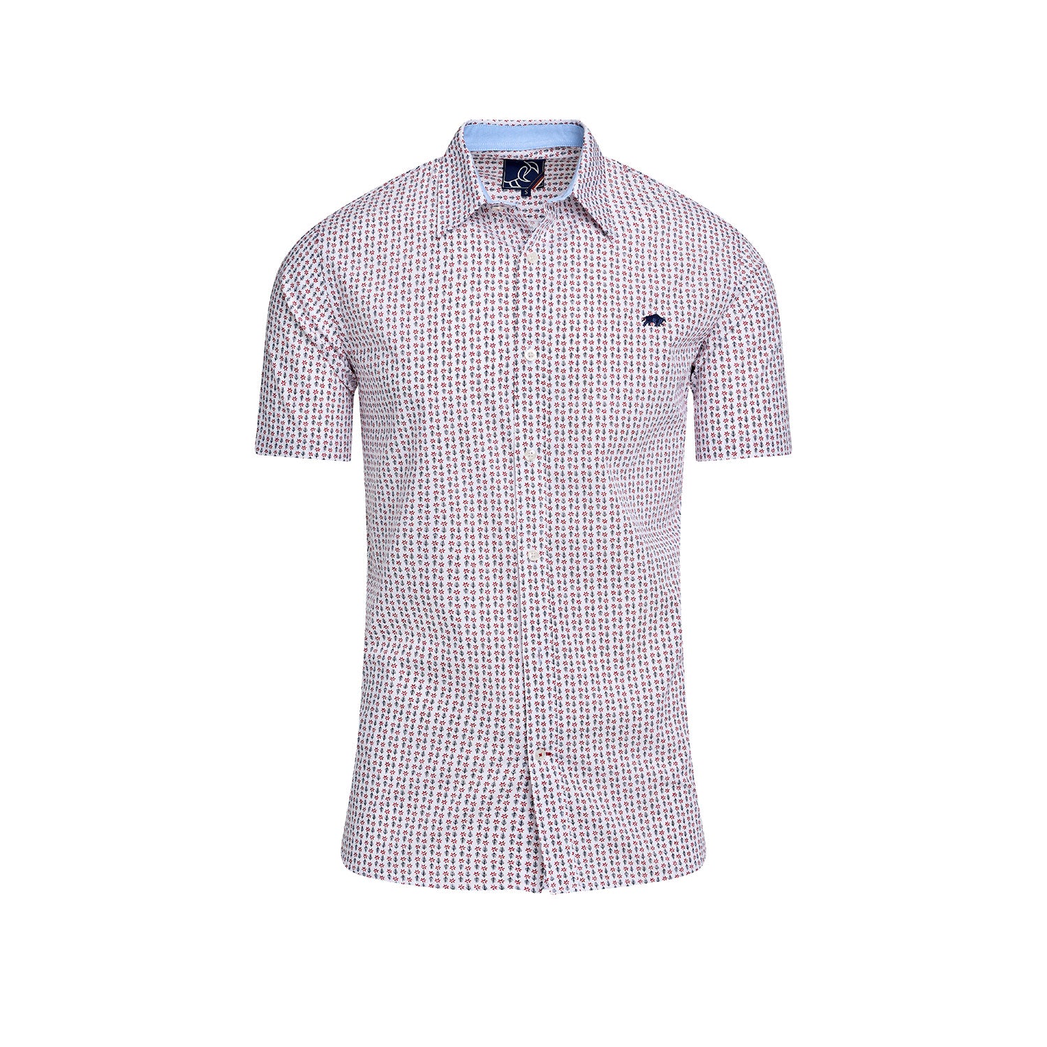 Short Sleeve Flower Geo Cotton Poplin Shirt - White