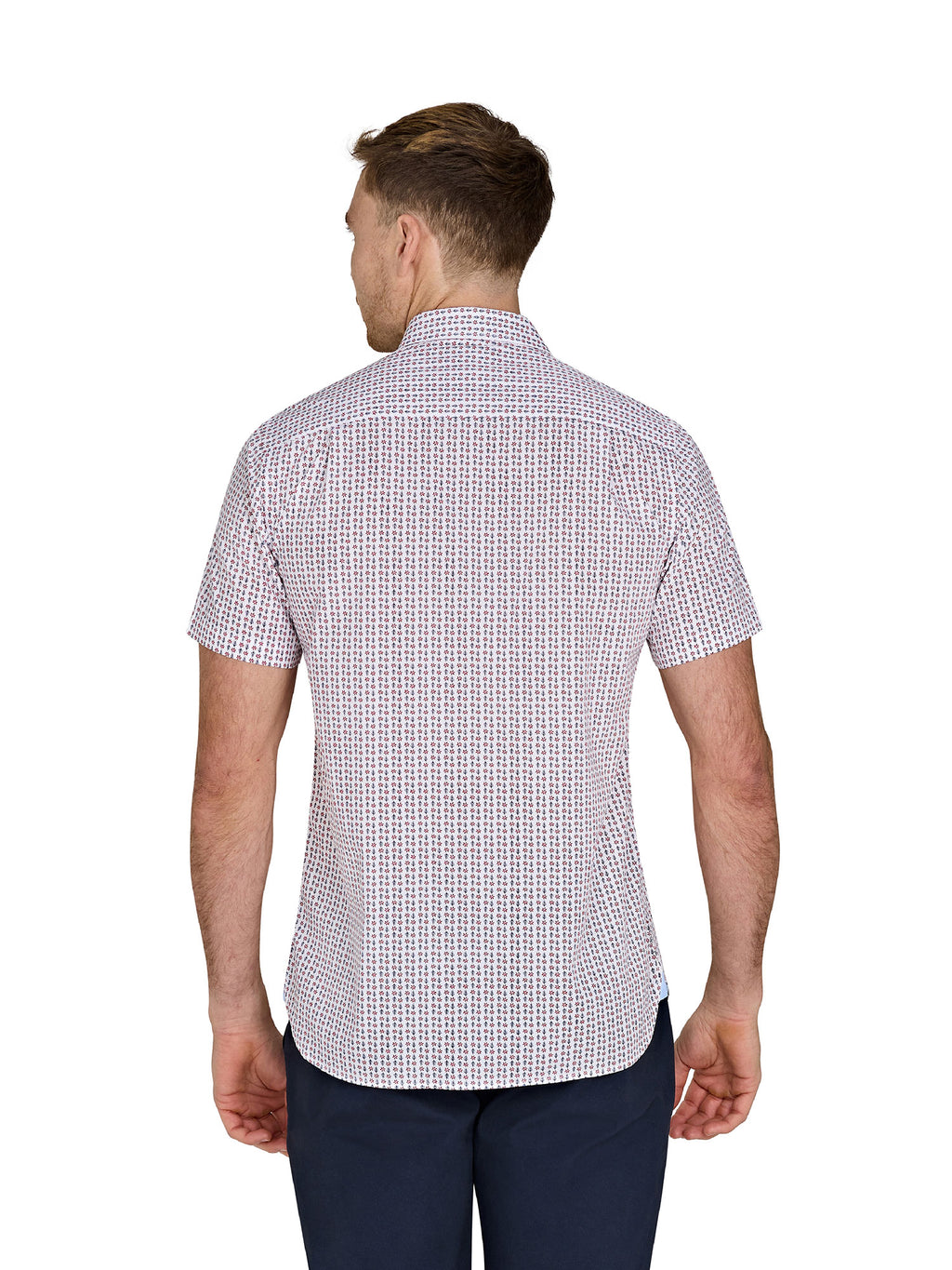 Short Sleeve Flower Geo Cotton Poplin Shirt - White