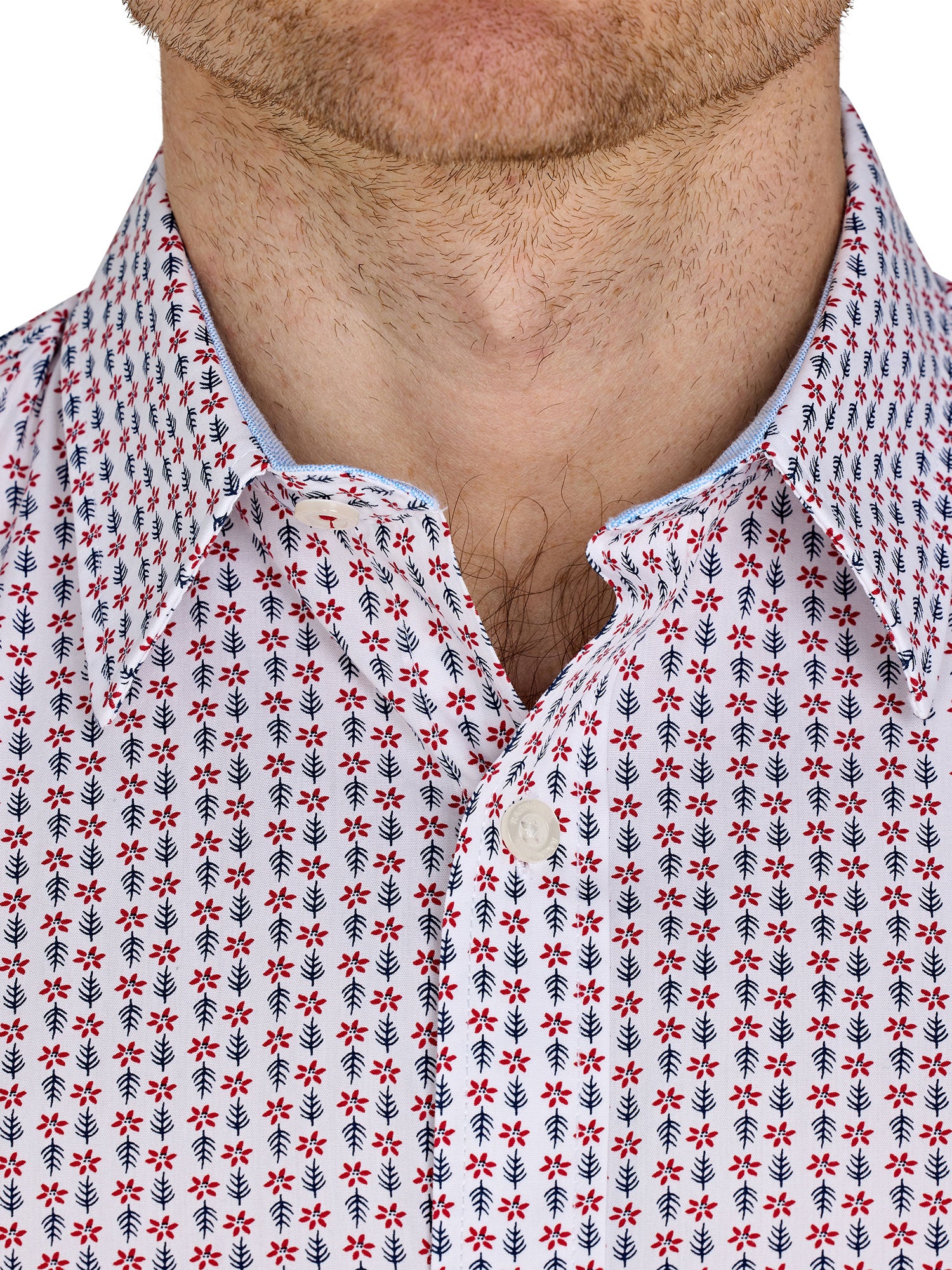 Short Sleeve Flower Geo Cotton Poplin Shirt - White