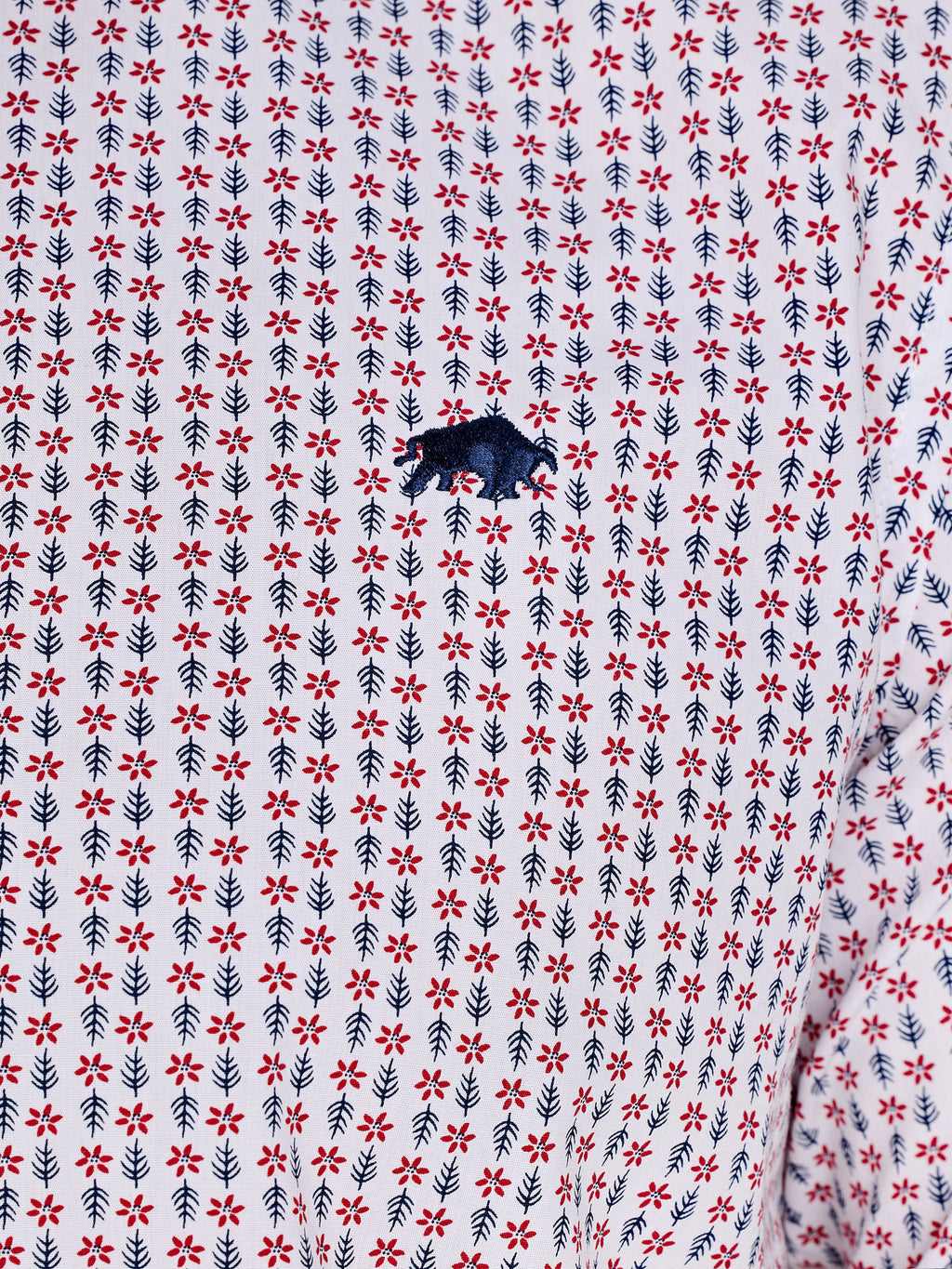 Short Sleeve Flower Geo Cotton Poplin Shirt - White