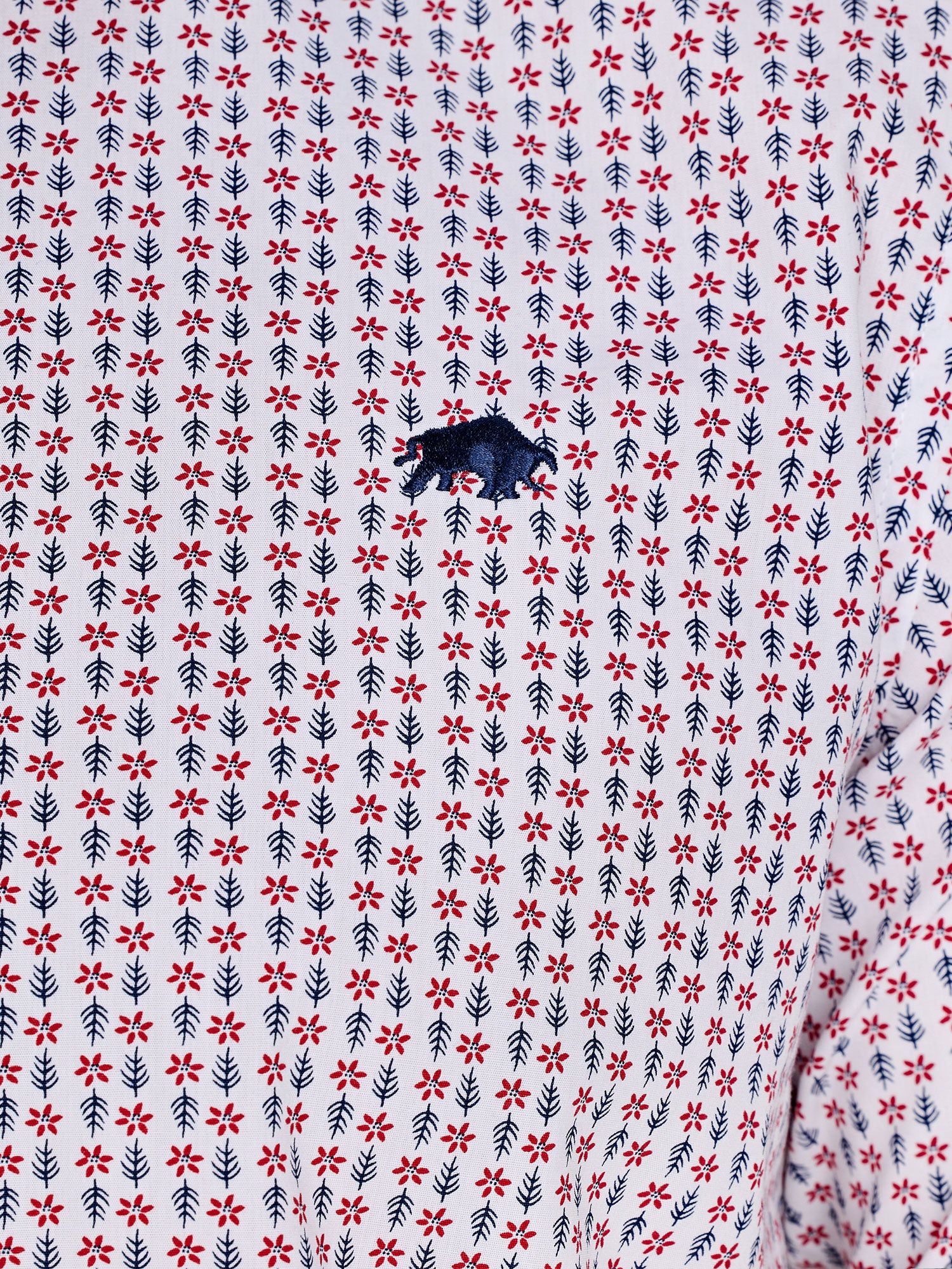 Short Sleeve Flower Geo Cotton Poplin Shirt - White
