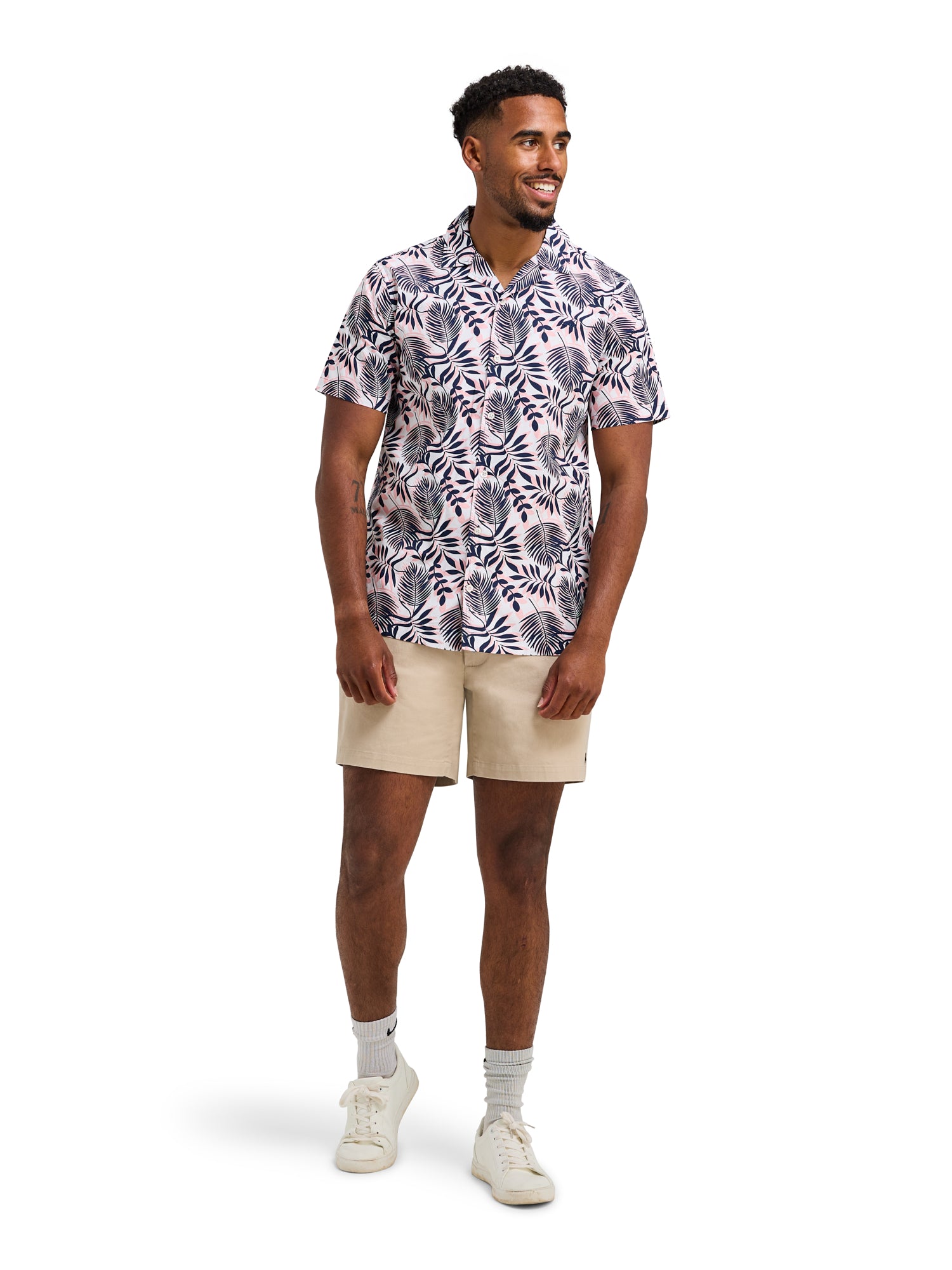 Short Sleeve Large Fern Shirt - Navy