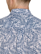 Short Sleeve Large Palm Reverse Print Cotton Poplin Shirt - Navy