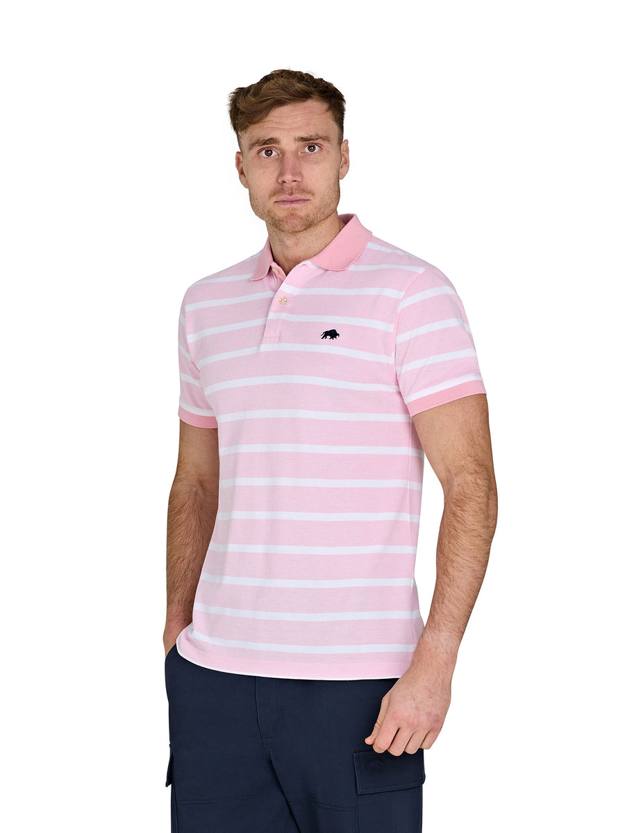 Birdseye Stripe Pique Polo - Pink – Raging Bull Clothing