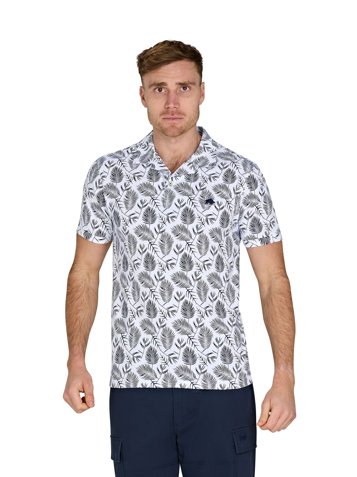 Floral Print Jersey Polo - Navy