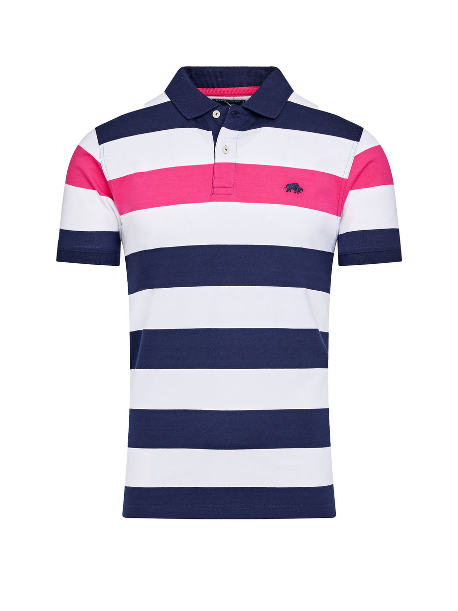 Irregular Stripe Jersey Polo - Vivid Pink – Raging Bull Clothing