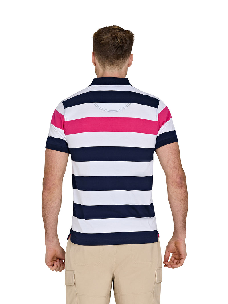 Irregular Stripe Jersey Polo - Vivid Pink