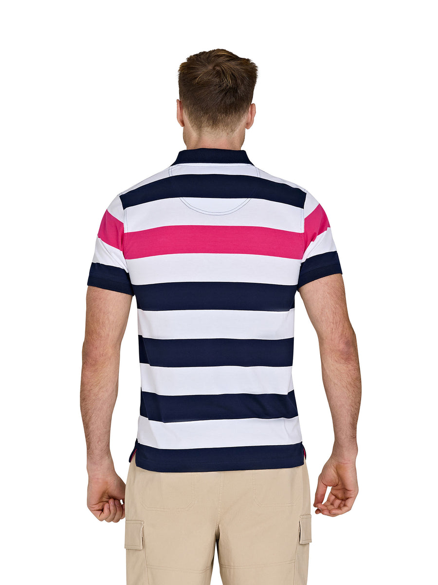 Irregular Stripe Jersey Polo - Vivid Pink – Raging Bull Clothing