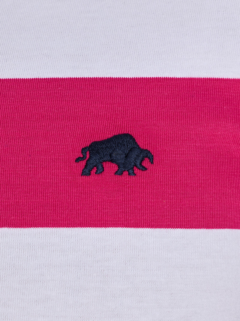 Irregular Stripe Jersey Polo - Vivid Pink