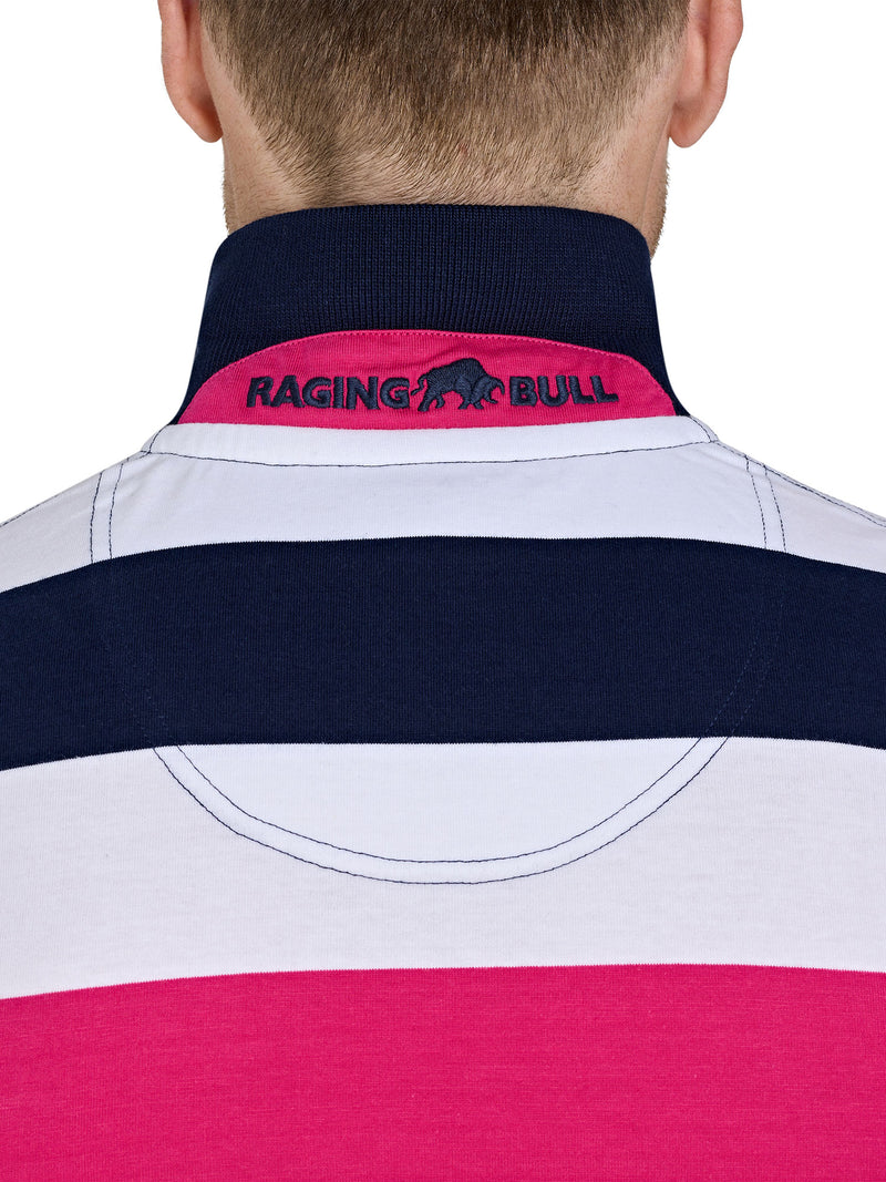 Irregular Stripe Jersey Polo - Vivid Pink