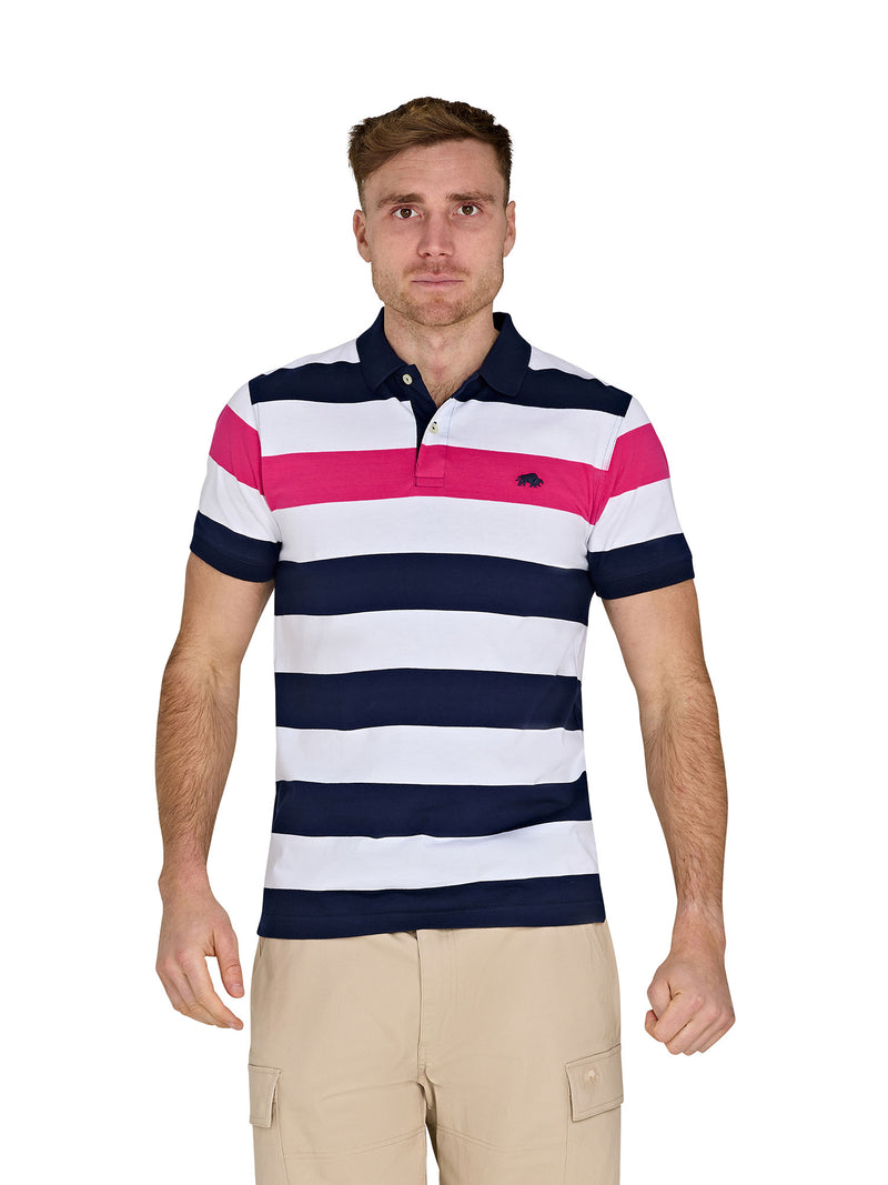 Irregular Stripe Jersey Polo - Vivid Pink
