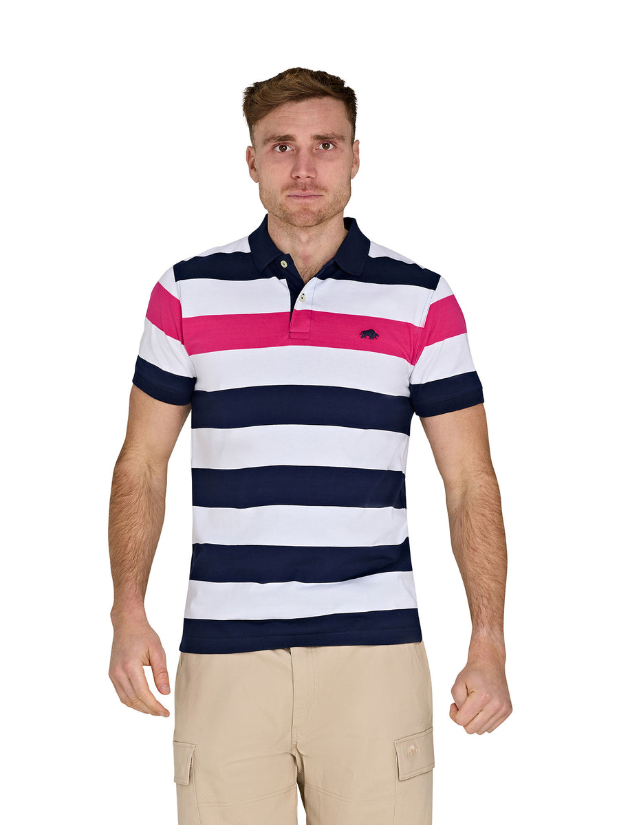Irregular Stripe Jersey Polo - Vivid Pink – Raging Bull Clothing