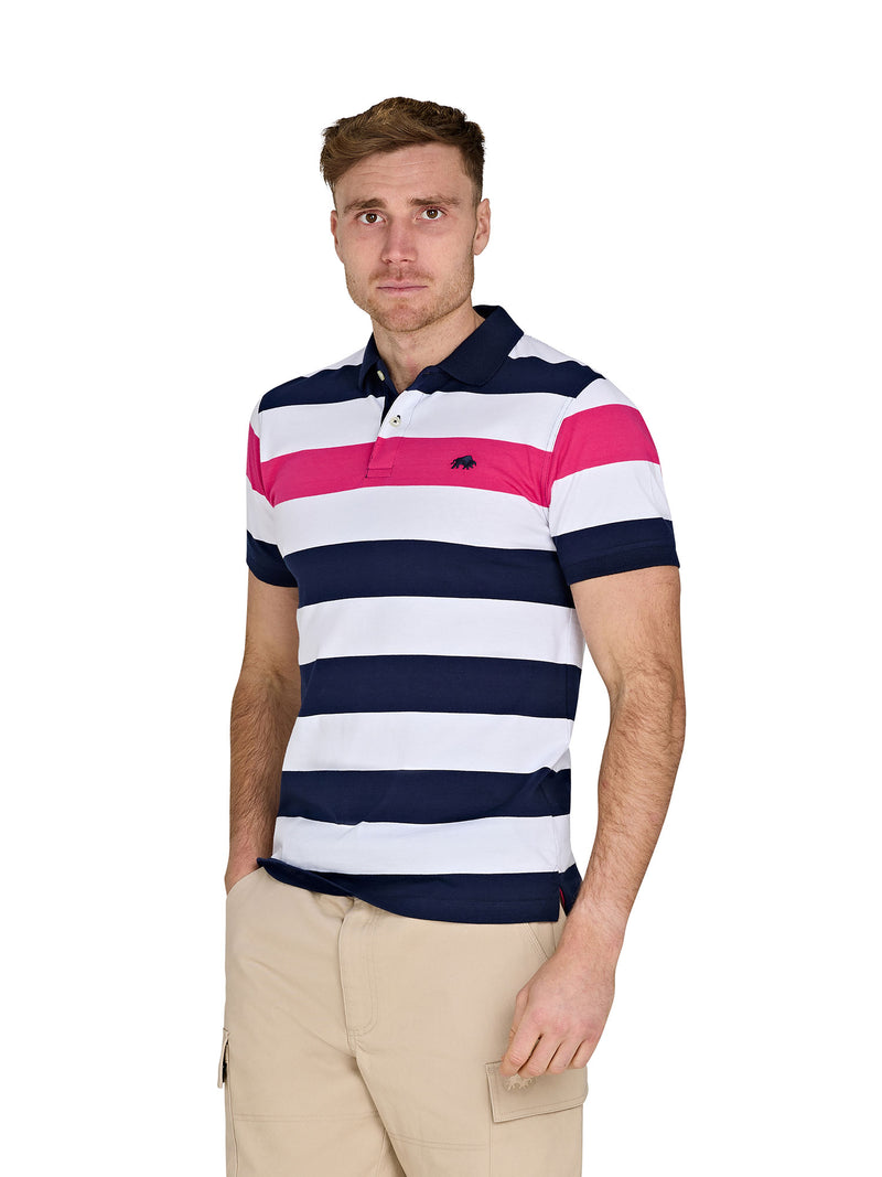 Irregular Stripe Jersey Polo - Vivid Pink – Raging Bull Clothing