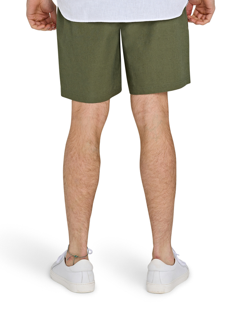 Stretch Waist Linen Short - Olive