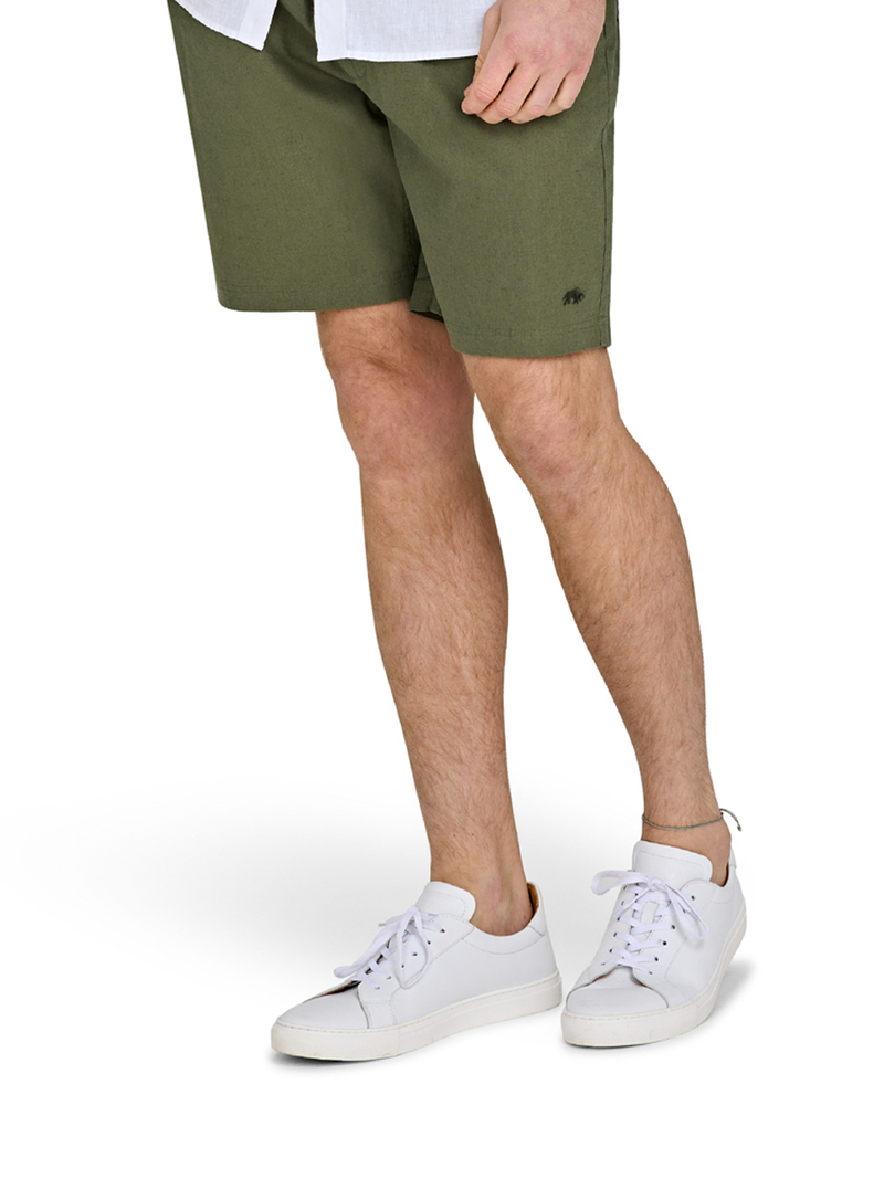 Stretch Waist Linen Short - Olive