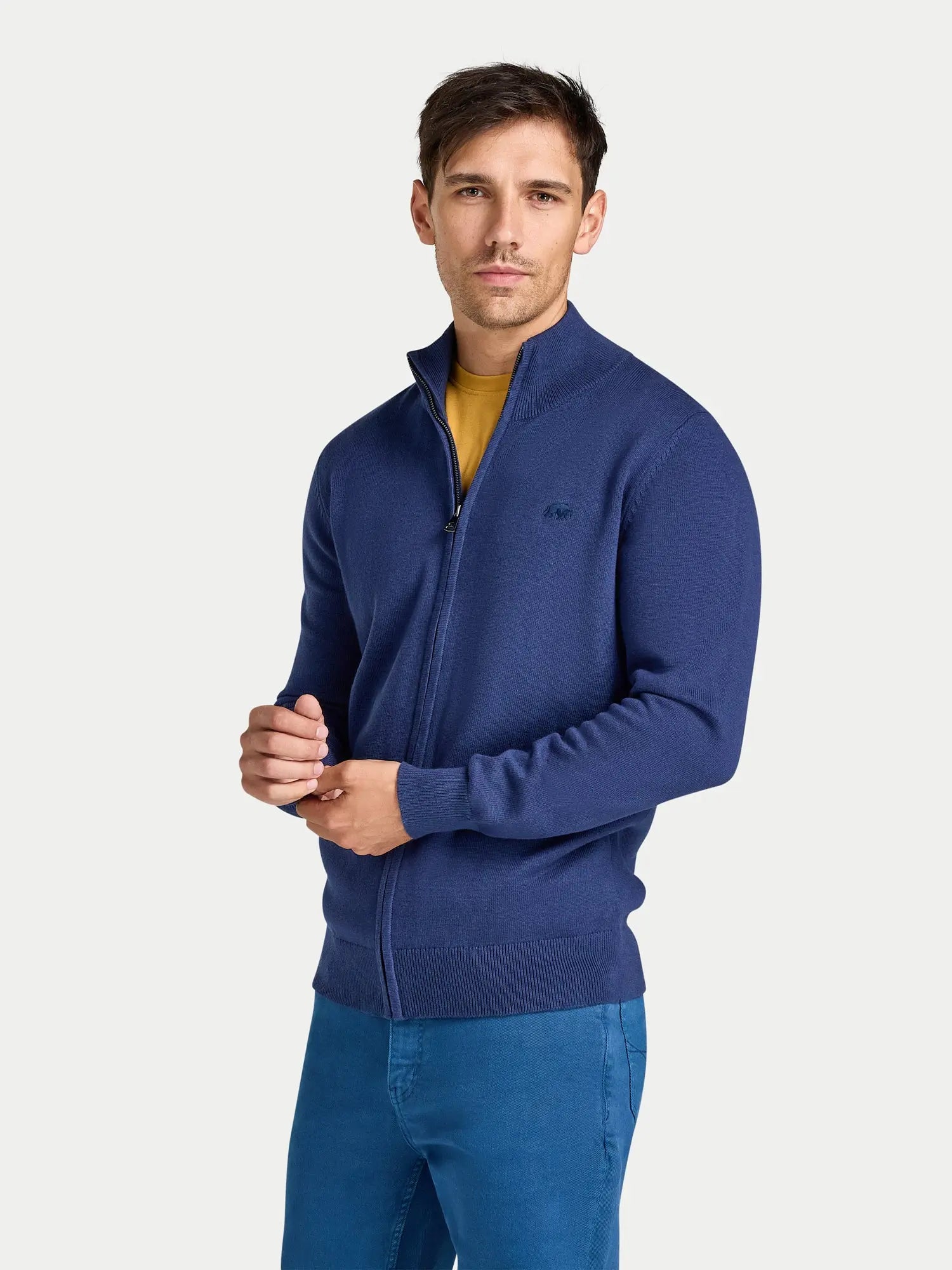 Zip Through Knitted Cardigan - Navy Raging Bull Clothing