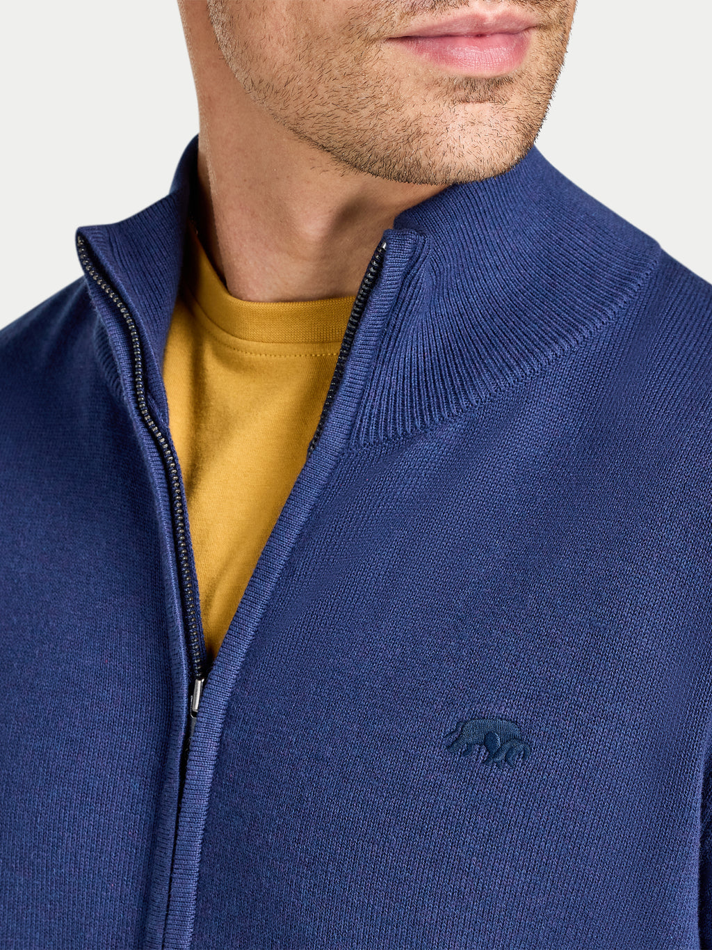 Zip Through Knitted Cardigan - Navy