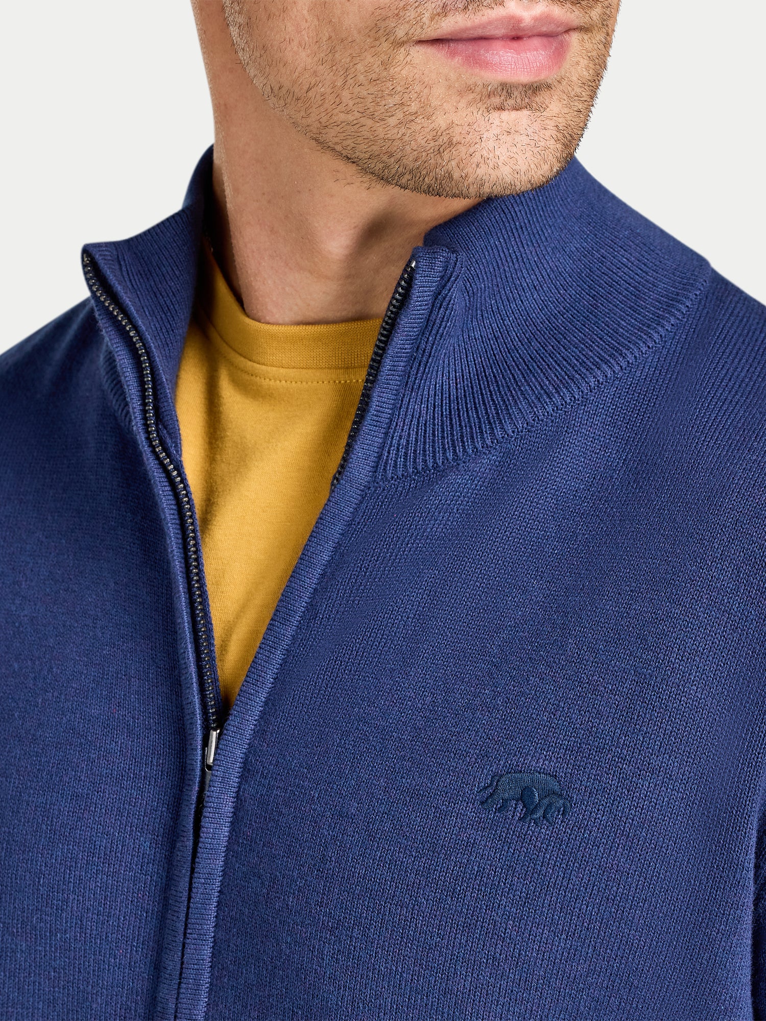Zip Through Knitted Cardigan - Navy