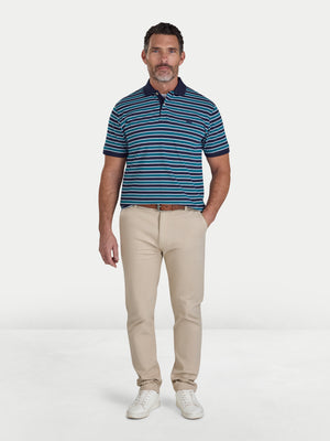 Triple Stripe Pique Polo - Navy