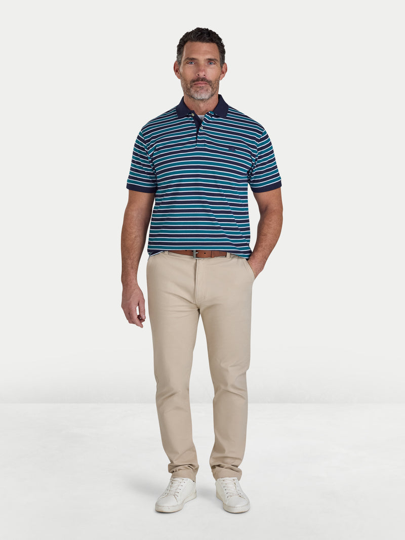 Triple Stripe Pique Polo - Navy