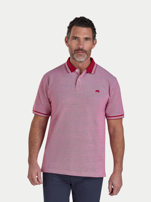Tipped Collar Two Tone Pique Polo - Berry