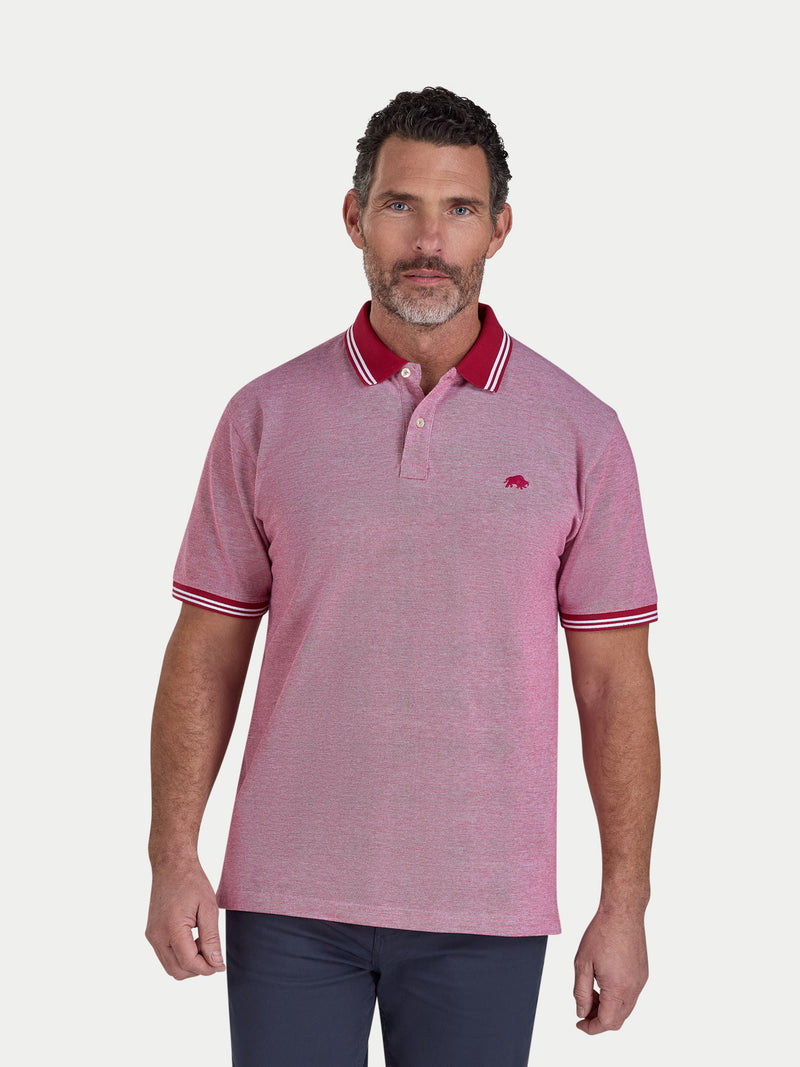 Tipped Collar Two Tone Pique Polo - Berry