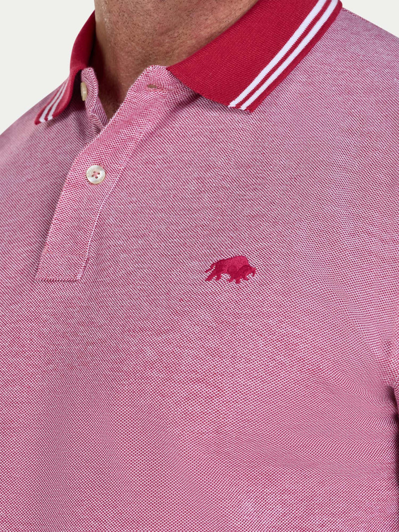 Tipped Collar Two Tone Pique Polo - Berry