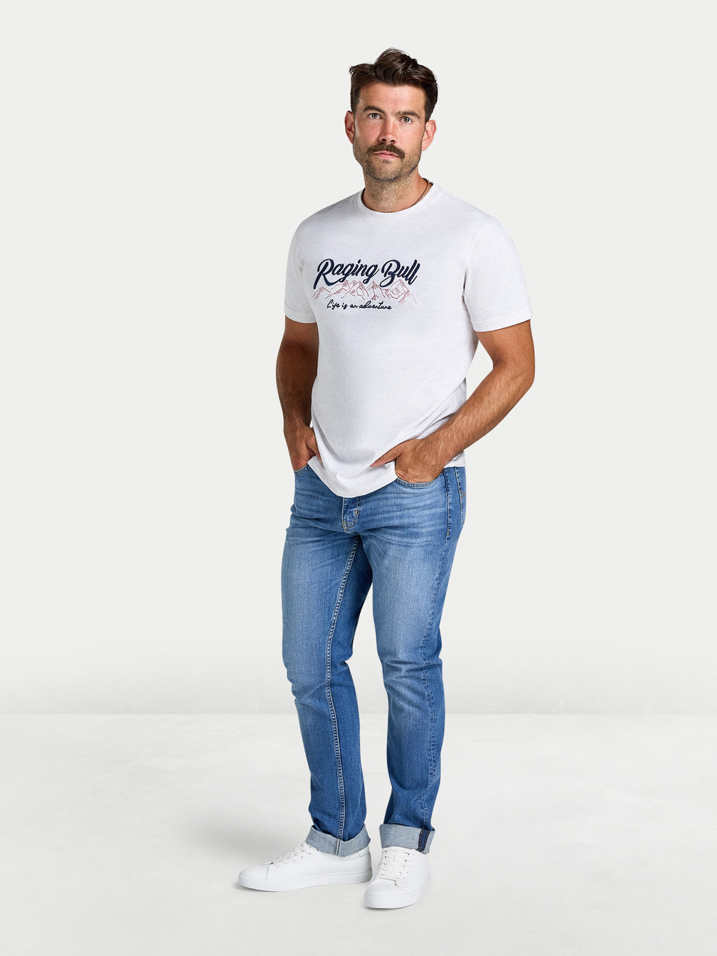 Embroidered Mountains T-Shirt - Ecru Marl