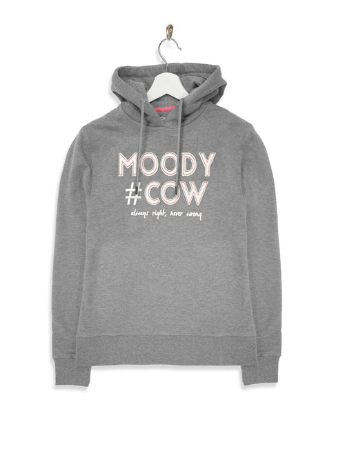 Moody Cow Applique Hoodie - Grey Marl