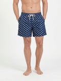 Man wearing Raging Bull Bull print swim shorts navy. 