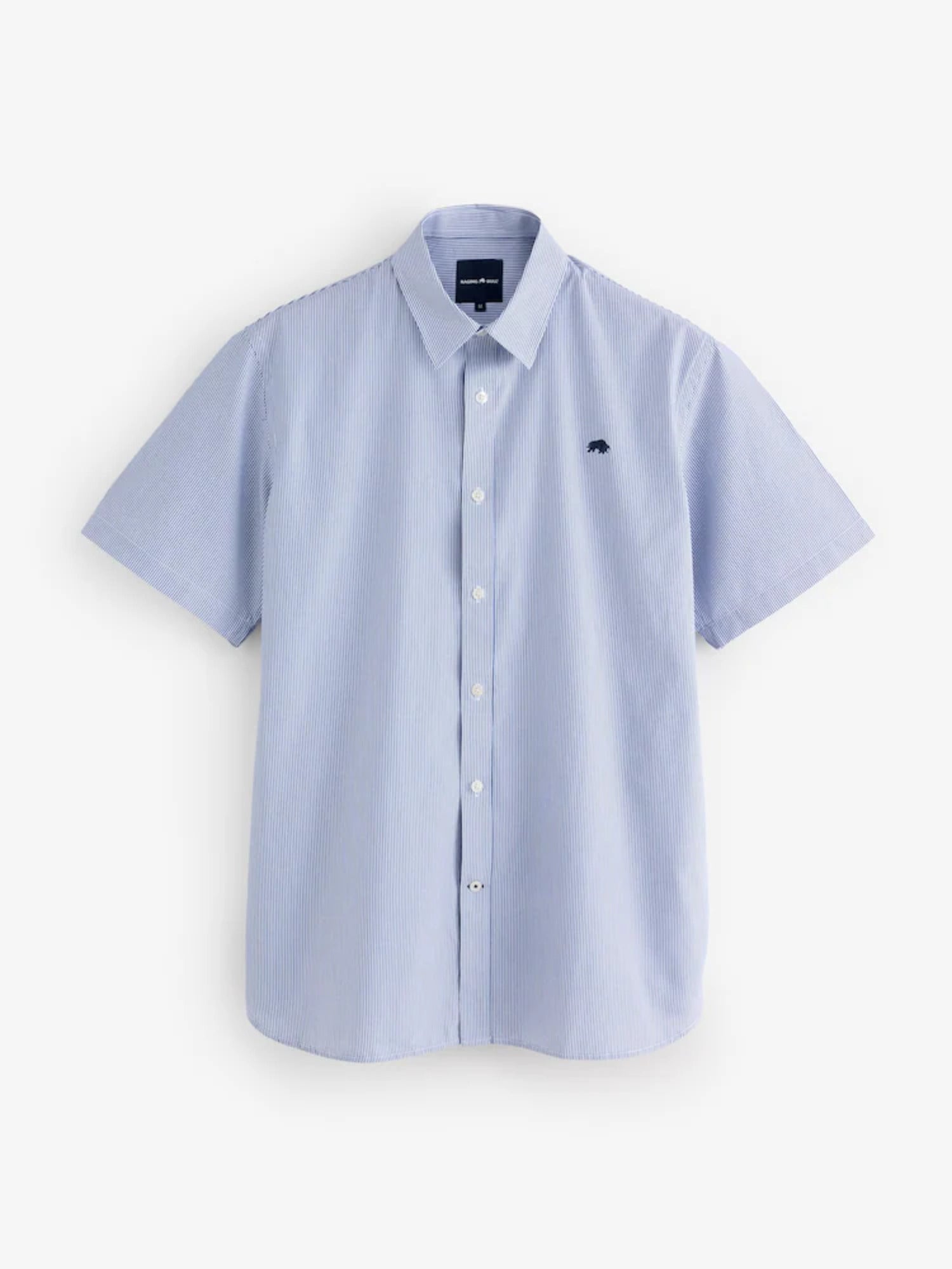 Raging Bull Cadet Stripe Short Sleeve Shirt in Navy, available in sizes S-6XL, layflat front. 