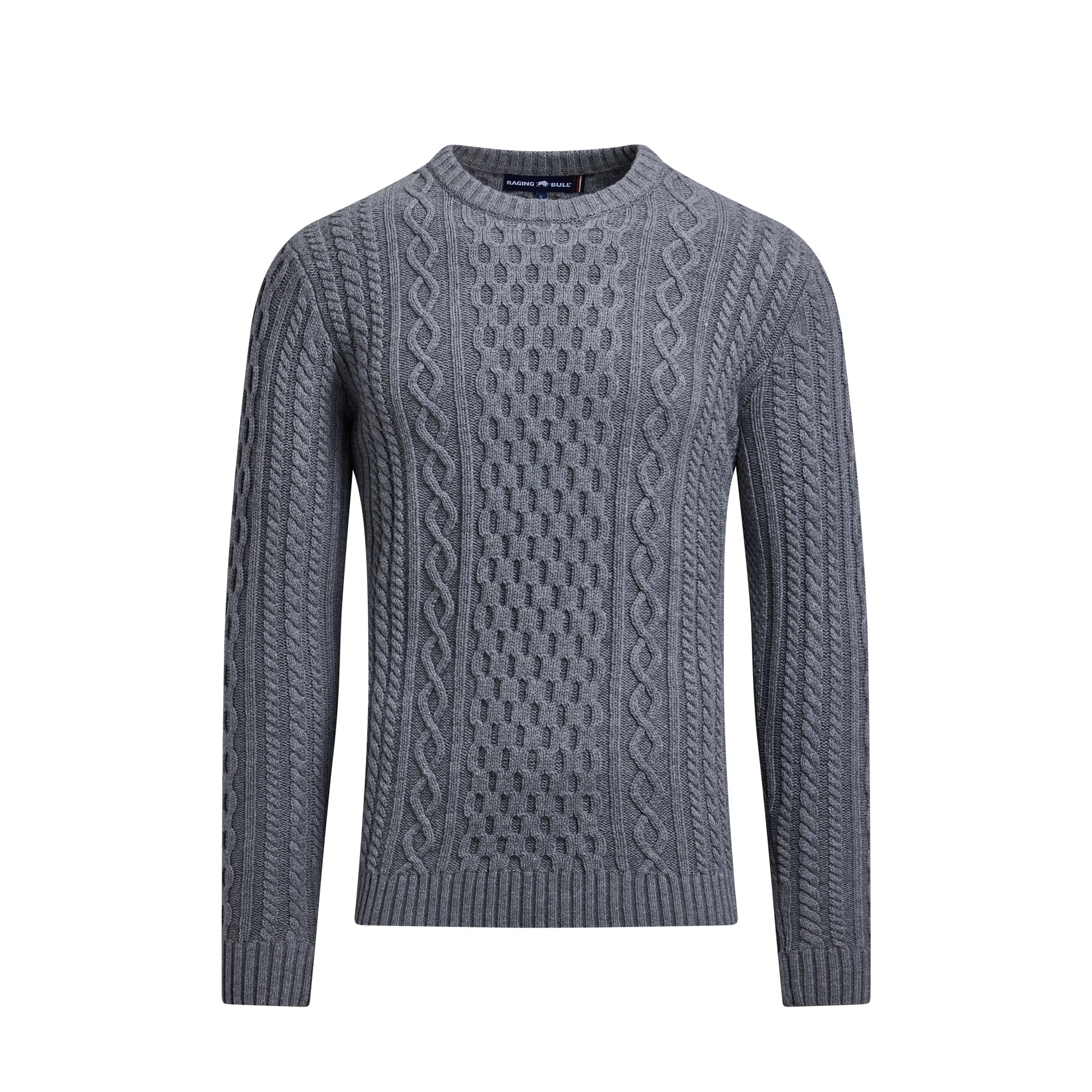Chunky Cable Crew Neck Knit - Grey Marl