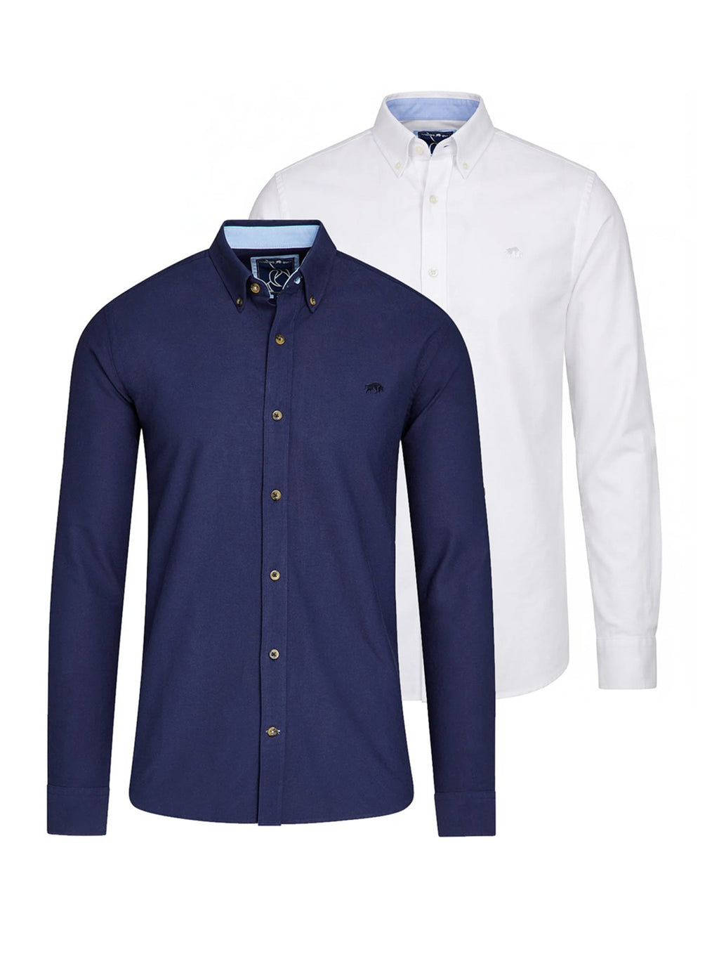 Raging Bull Classic 2 Pack Oxford Long Sleeve Shirts in Navy and White, available in sizes S-6XL, front. 