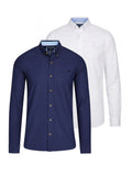 Raging Bull Classic 2 Pack Oxford Long Sleeve Shirts in Navy and White, available in sizes S-6XL, front. 