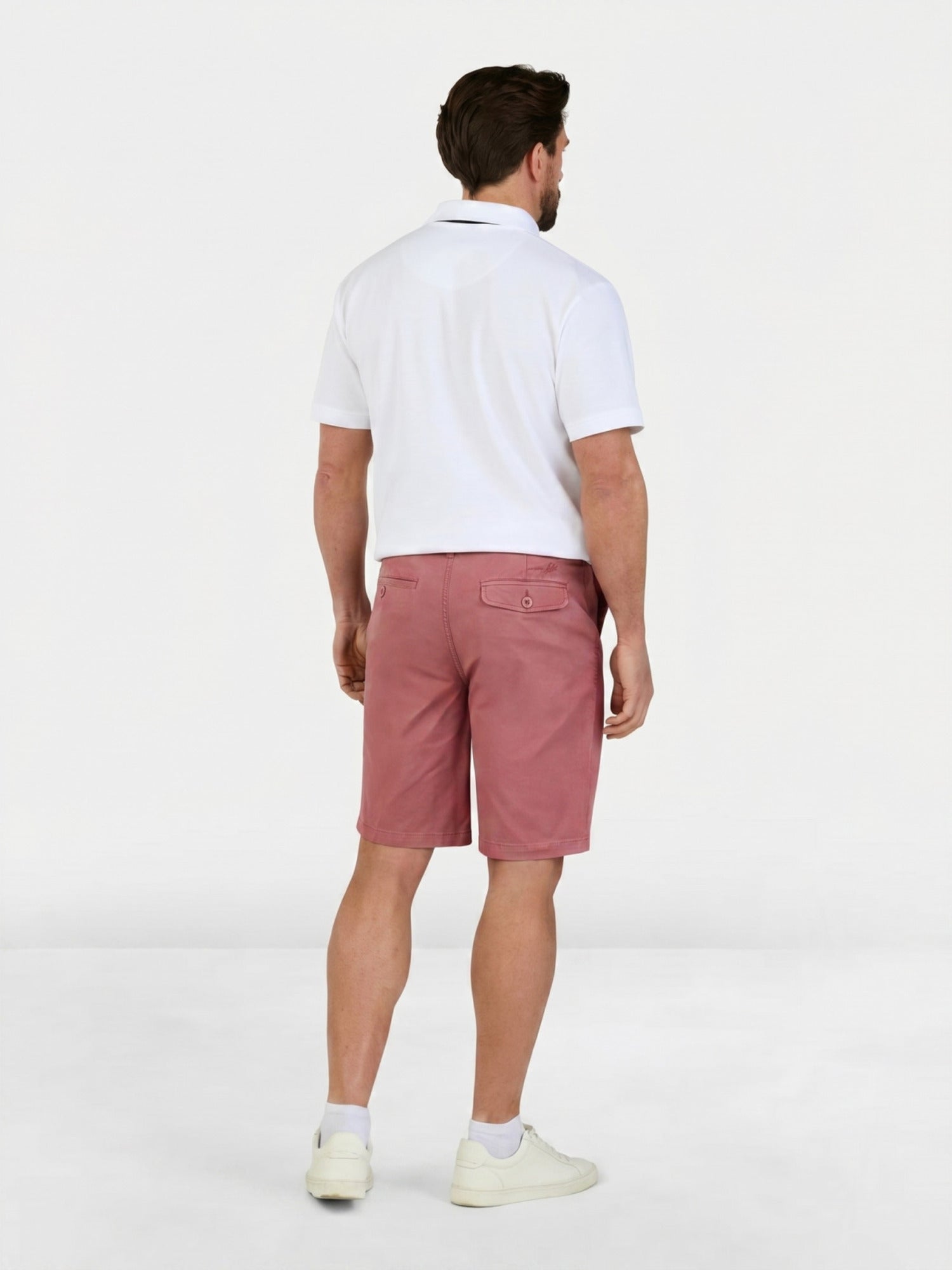 Man wearing Raging Bull Classic Chino Shorts in Berry, back. 