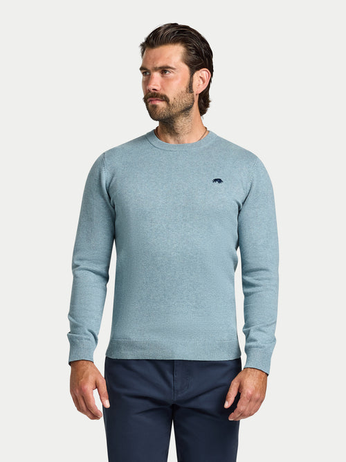 Classic Crew Neck Cotton/Cashmere Knit - Green Marl