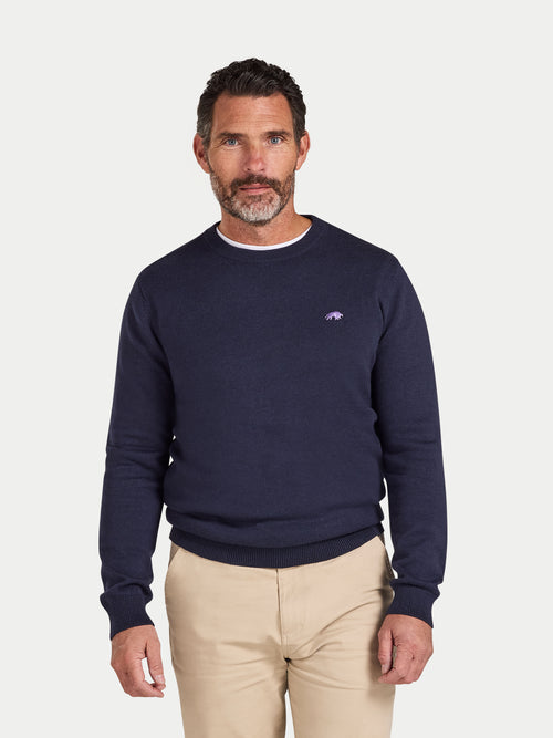 Classic Crew Neck Cotton/Cashmere Knit - Navy
