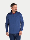 Man wearing a blue pullover with a white background
