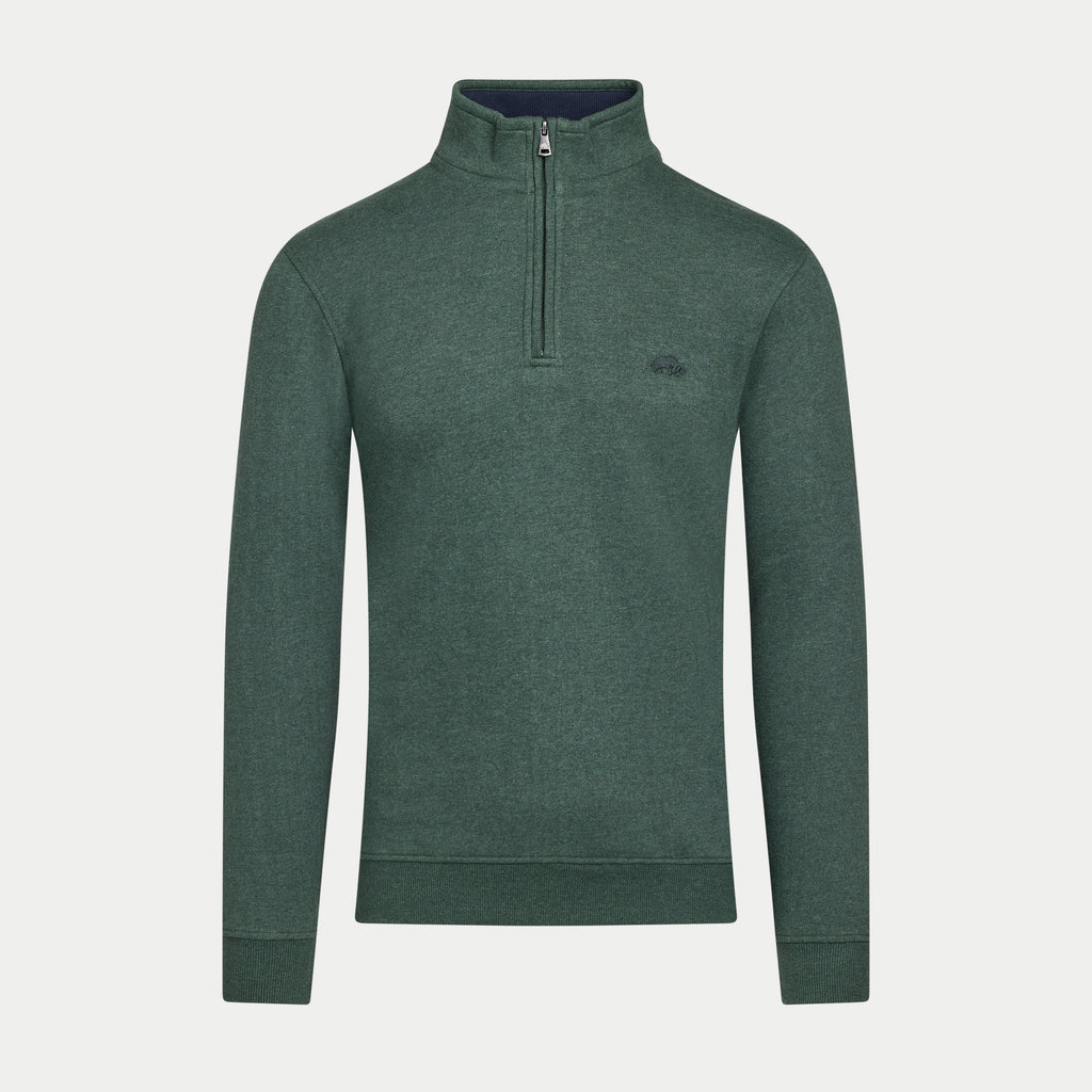 Green half-zip sweatshirt on a light gray background