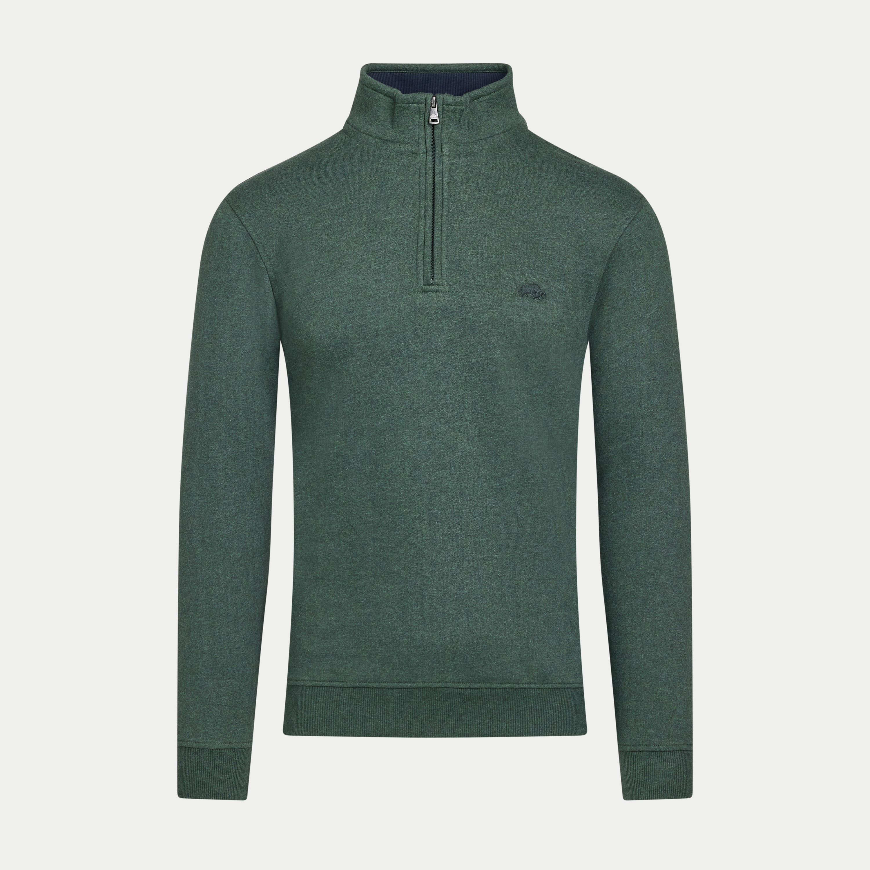 Green half-zip sweatshirt on a light gray background