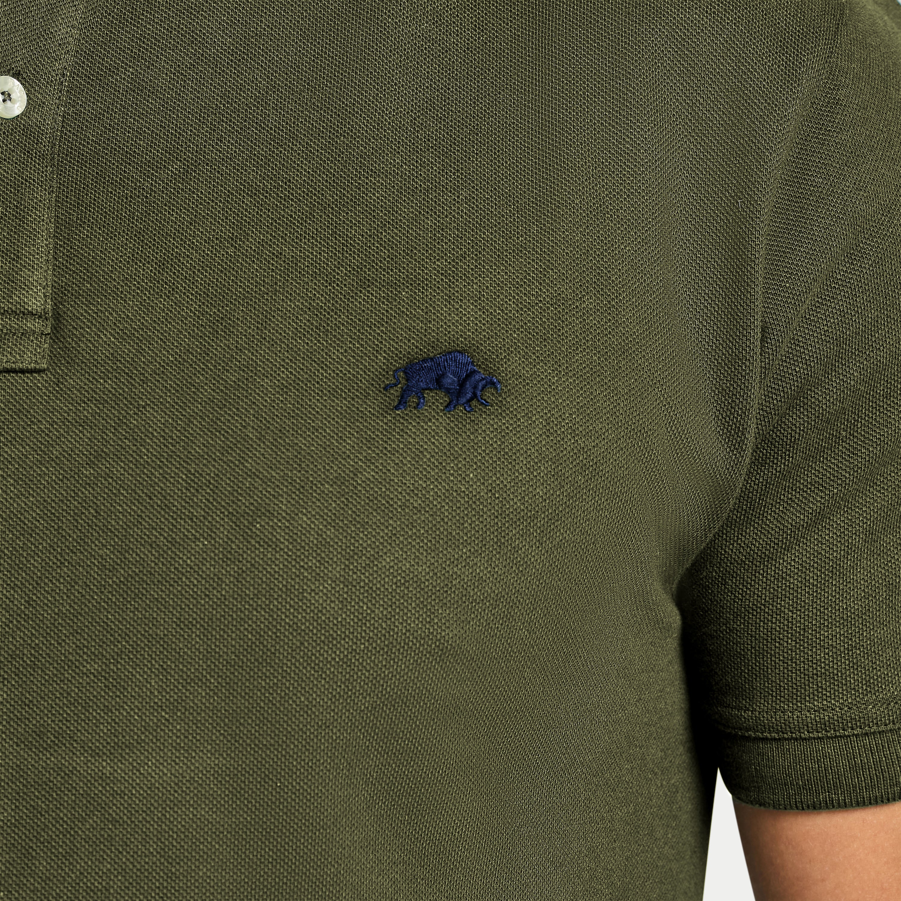 Green polo shirt with a small embroidered logo on the chest.