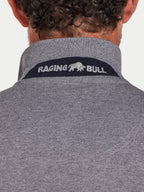 Gray fleece jacket with Raging Bull logo on the collar against a white background