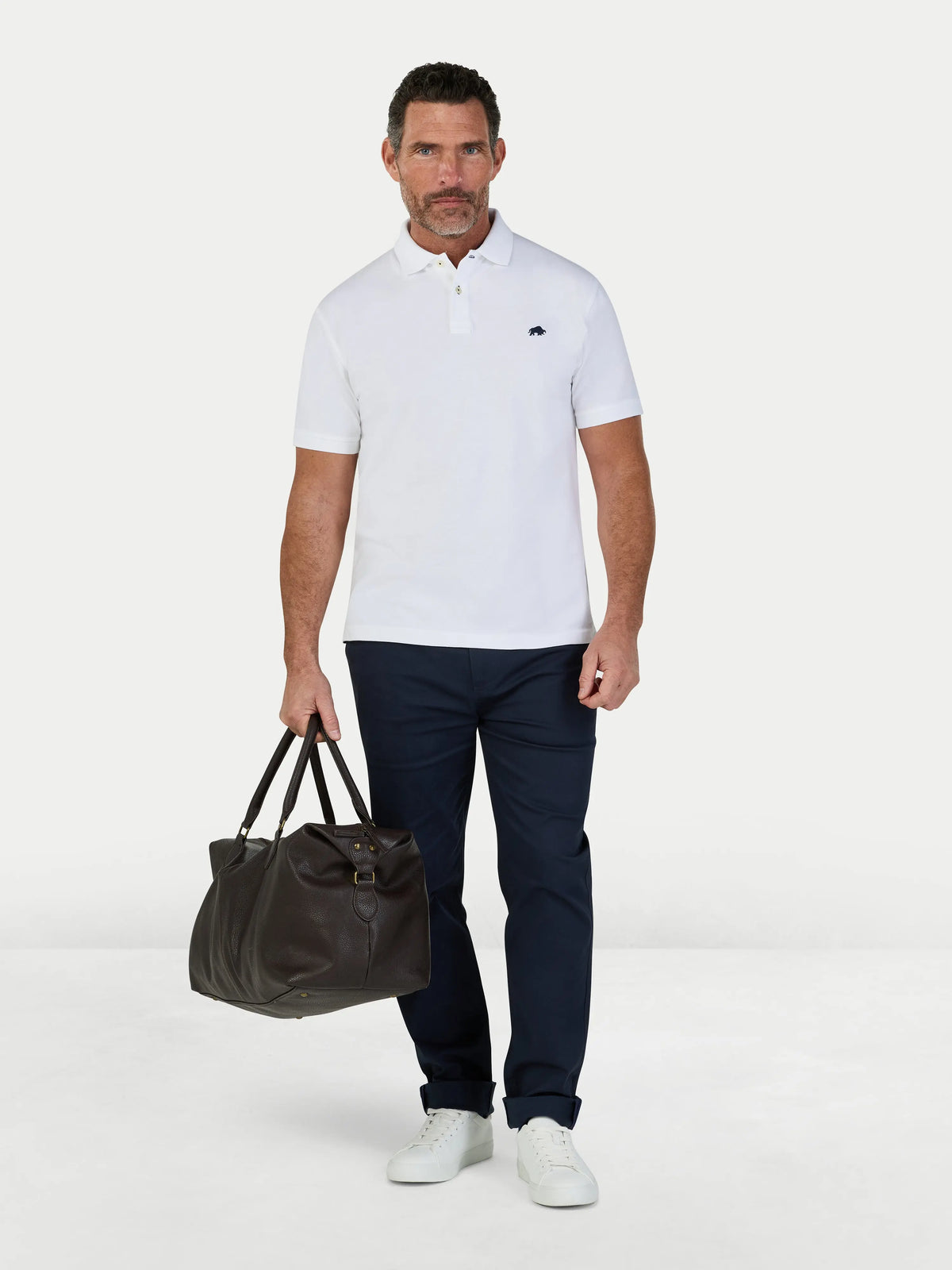 Men's Organic Pique Polo Shirt in White | Raging Bull Clothing