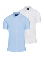 Raging Bull Classic 2 Pack Oxford Short Sleeve Shirts in Sky Blue and White, available in sizes S-6XL.