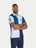 Man wearing a polo shirt with a number 3 on a white background