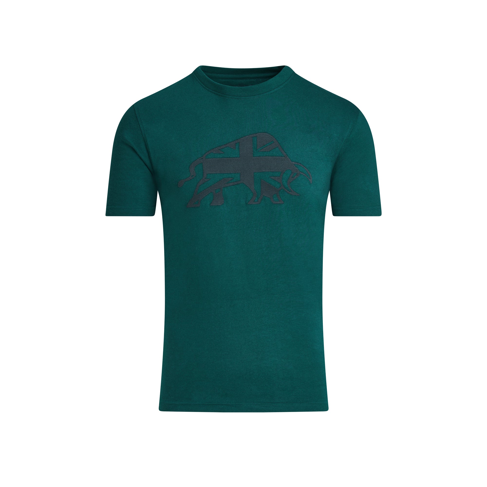 Green t-shirt with a logo on a white background