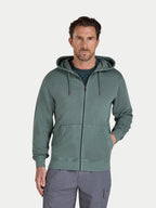Man wearing a green hoodie on a white background