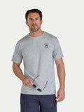 Man wearing Raging Bull Go Fast T-shirt in grey marl, front. 